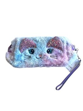 ARDENE Kids Plush Cat Wristlet Bag in Pastel Pink and Blue